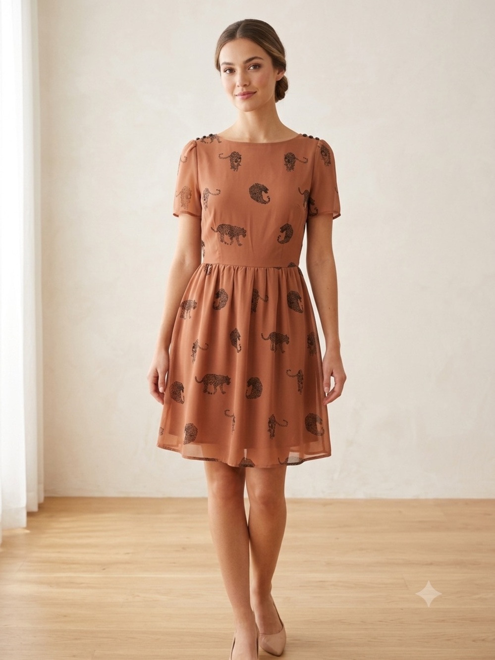 NWT Sugarhill Brighton Leopard Love Dress Tan Brown Size S